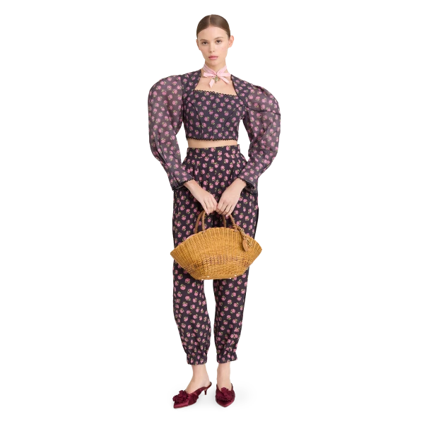 Ulyana Sergeenko Cotton blouse with a signature floral print - Ulyana Sergeenko Corset Dress - Russian Couture - Shop at Luxury Shoes 