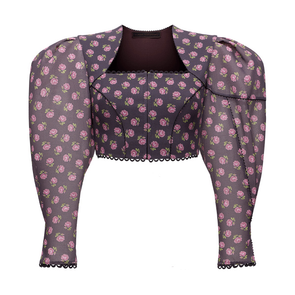 Ulyana Sergeenko Cotton blouse with a signature floral print - Ulyana Sergeenko Corset Dress - Russian Couture - Shop at Luxury Shoes 