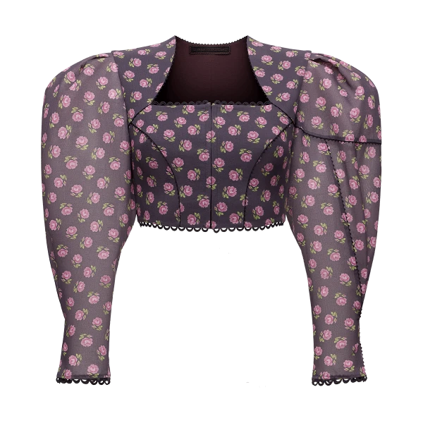 Ulyana Sergeenko Cotton blouse with a signature floral print - Ulyana Sergeenko Corset Dress - Russian Couture - Shop at Luxury Shoes 
