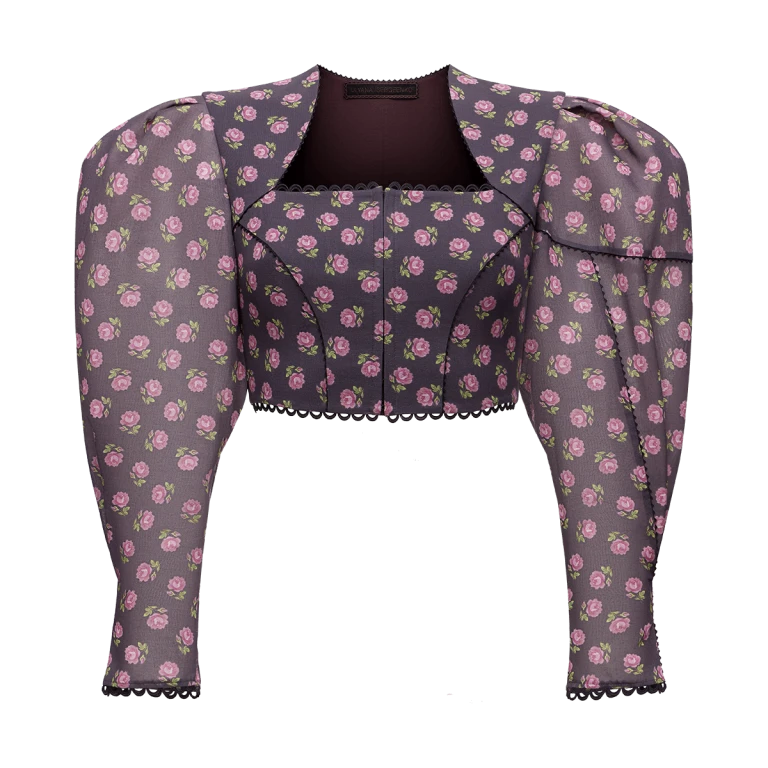 Ulyana Sergeenko Cotton blouse with a signature floral print - Ulyana Sergeenko Corset Dress - Russian Couture - Shop at Luxury Shoes 