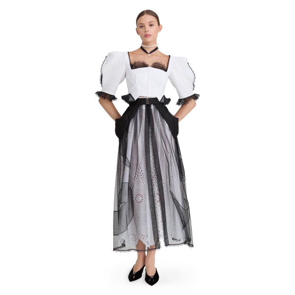 Ulyana Sergeenko Cotton blouse with organza trim - Ulyana Sergeenko Corset Dress - Russian Couture - Shop at Luxury Shoes 