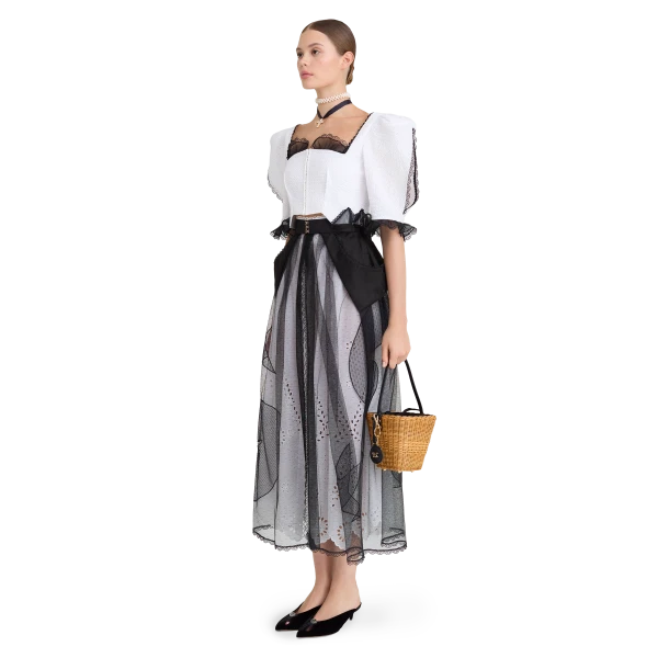 Ulyana Sergeenko Cotton blouse with organza trim - Ulyana Sergeenko Corset Dress - Russian Couture - Shop at Luxury Shoes 