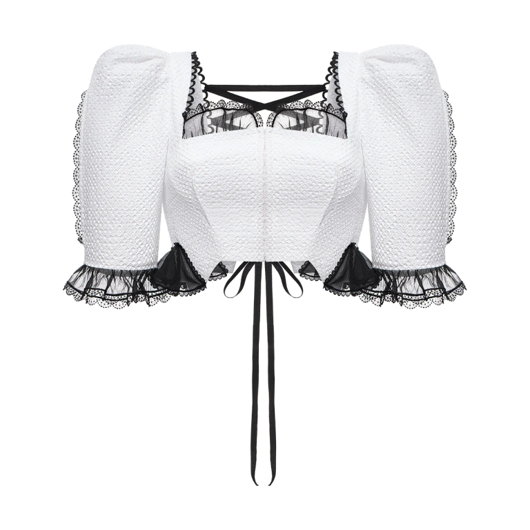 Ulyana Sergeenko Cotton blouse with organza trim - Ulyana Sergeenko Corset Dress - Russian Couture - Shop at Luxury Shoes 