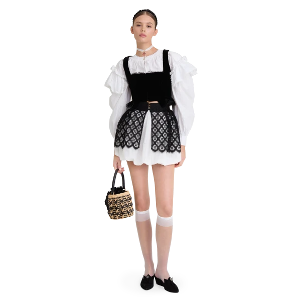 Ulyana Sergeenko Cotton blouse with ruffled shoulders and an open back - Ulyana Sergeenko Corset Dress - Russian Couture - Shop at Luxury Shoes 