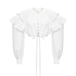Ulyana Sergeenko Cotton blouse with ruffled shoulders and an open back - Ulyana Sergeenko Corset Dress - Russian Couture - Shop at Luxury Shoes 