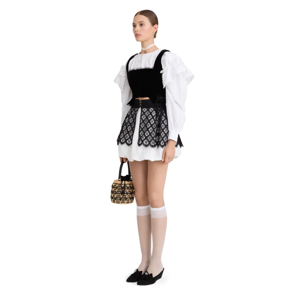 Ulyana Sergeenko Cotton blouse with ruffled shoulders and an open back - Ulyana Sergeenko Corset Dress - Russian Couture - Shop at Luxury Shoes 