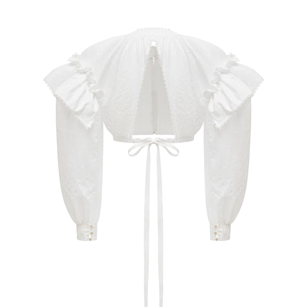 Ulyana Sergeenko Cotton blouse with ruffled shoulders and an open back - Ulyana Sergeenko Corset Dress - Russian Couture - Shop at Luxury Shoes 