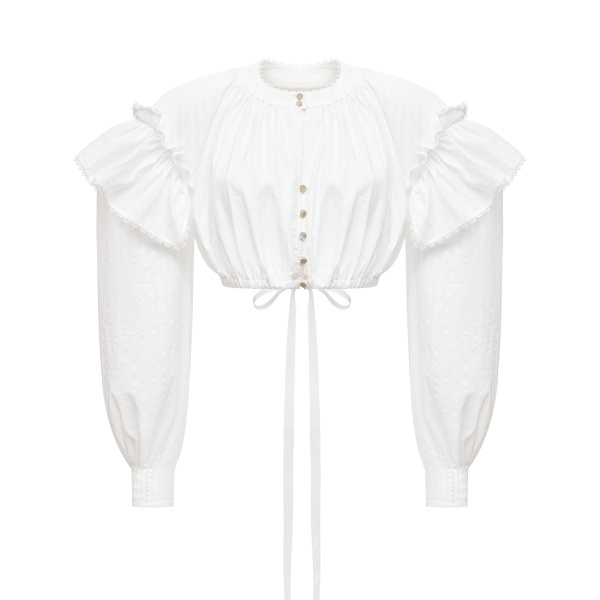 Ulyana Sergeenko Cotton blouse with ruffled shoulders and an open back - Ulyana Sergeenko Corset Dress - Russian Couture - Shop at Luxury Shoes 