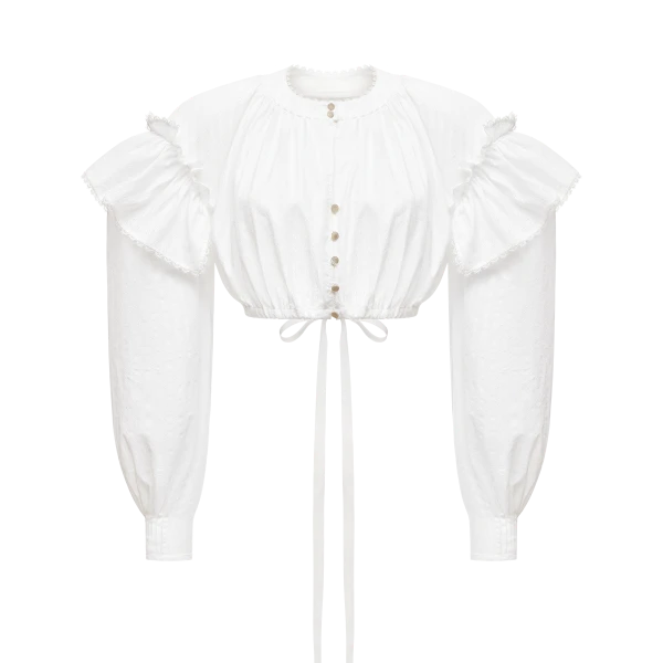Ulyana Sergeenko Cotton blouse with ruffled shoulders and an open back - Ulyana Sergeenko Corset Dress - Russian Couture - Shop at Luxury Shoes 