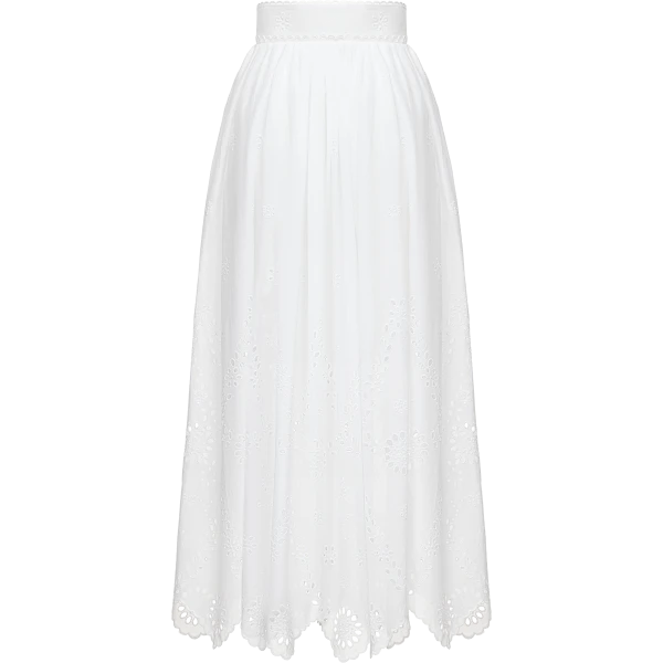 Ulyana Sergeenko Cotton midi skirt with floral embroidery and lace trim - Ulyana Sergeenko Corset Dress - Russian Couture - Shop at Luxury Shoes 