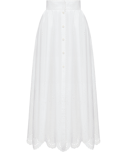 Ulyana Sergeenko Cotton midi skirt with floral embroidery and lace trim - Ulyana Sergeenko Corset Dress - Russian Couture - Shop at Luxury Shoes 