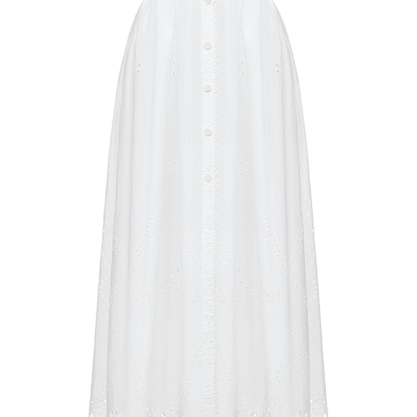 Ulyana Sergeenko Cotton midi skirt with floral embroidery and lace trim