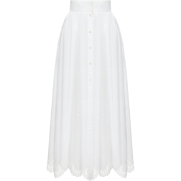 Ulyana Sergeenko Cotton midi skirt with floral embroidery and lace trim - Ulyana Sergeenko Corset Dress - Russian Couture - Shop at Luxury Shoes 