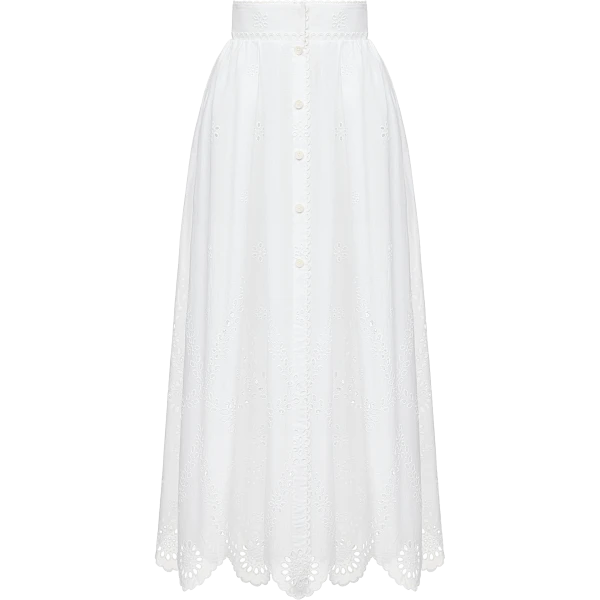 Ulyana Sergeenko Cotton midi skirt with floral embroidery and lace trim - Ulyana Sergeenko Corset Dress - Russian Couture - Shop at Luxury Shoes 