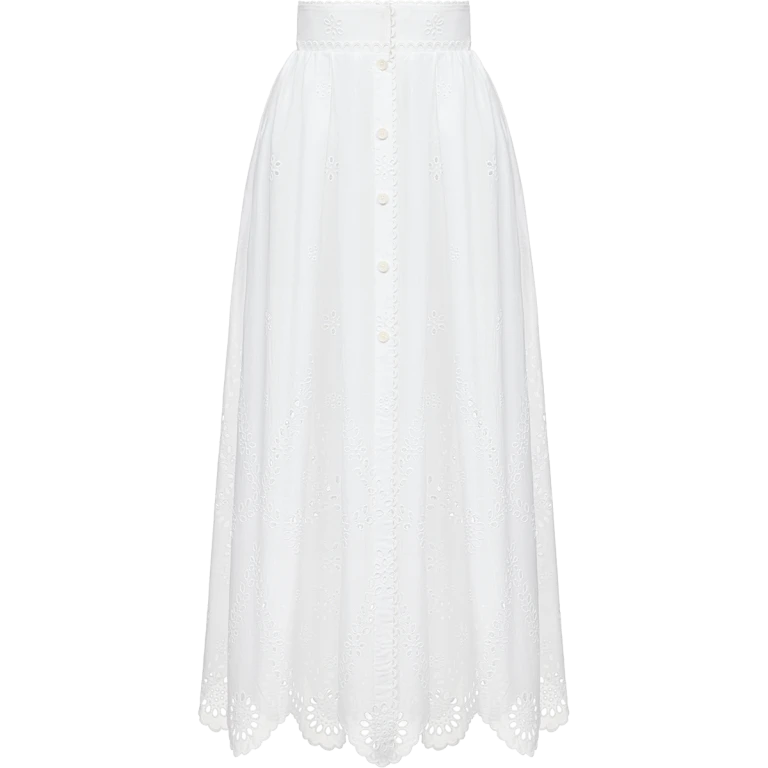 Ulyana Sergeenko Cotton midi skirt with floral embroidery and lace trim - Ulyana Sergeenko Corset Dress - Russian Couture - Shop at Luxury Shoes 