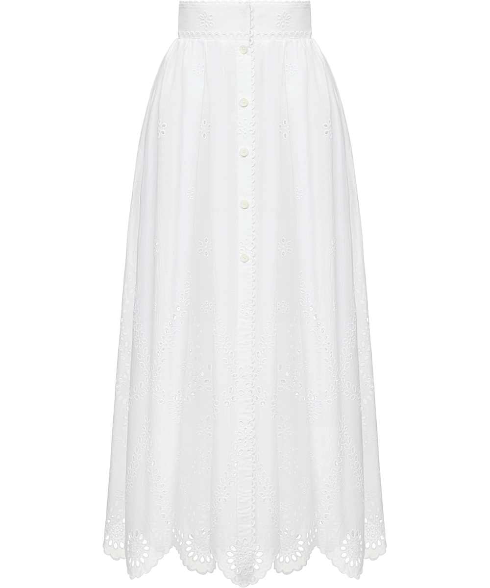 Ulyana Sergeenko Cotton midi skirt with floral embroidery and lace trim - Ulyana Sergeenko Corset Dress - Russian Couture - Shop at Luxury Shoes 