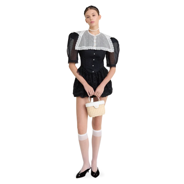 Ulyana Sergeenko Cotton shorts with floral embroidery - Ulyana Sergeenko Corset Dress - Russian Couture - Shop at Luxury Shoes 