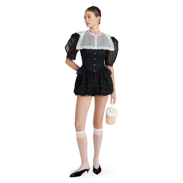 Ulyana Sergeenko Cotton shorts with floral embroidery - Ulyana Sergeenko Corset Dress - Russian Couture - Shop at Luxury Shoes 