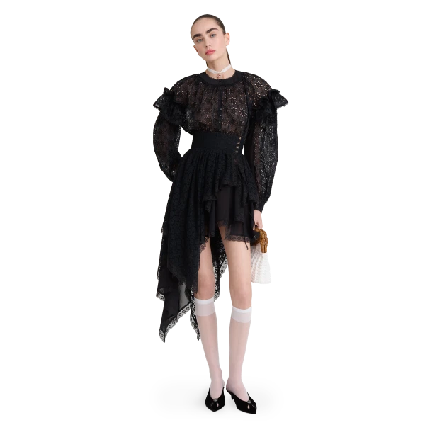 Ulyana Sergeenko Embroidered cotton blouse with ruffled shoulders and an open back - Ulyana Sergeenko Corset Dress - Russian Couture - Shop at Luxury Shoes 