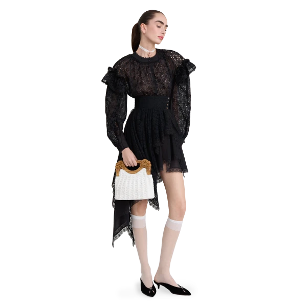 Ulyana Sergeenko Embroidered cotton blouse with ruffled shoulders and an open back - Ulyana Sergeenko Corset Dress - Russian Couture - Shop at Luxury Shoes 