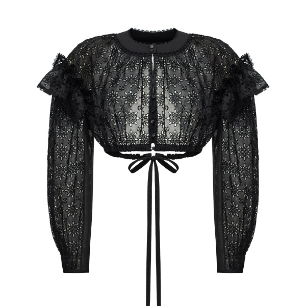 Ulyana Sergeenko Embroidered cotton blouse with ruffled shoulders and an open back - Ulyana Sergeenko Corset Dress - Russian Couture - Shop at Luxury Shoes 