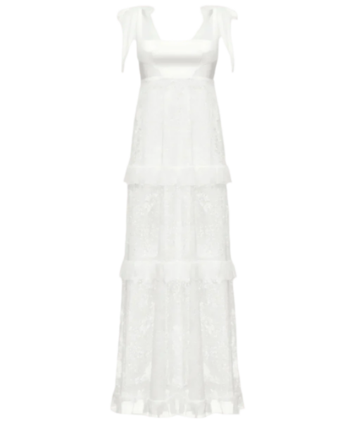 Ulyana Sergeenko Full-length dress with signature floral lace and silk base - Ulyana Sergeenko Corset Dress - Russian Couture - Shop at Luxury Shoes 