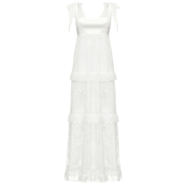 Ulyana Sergeenko Full-length dress with signature floral lace and silk base - Ulyana Sergeenko Corset Dress - Russian Couture - Shop at Luxury Shoes 