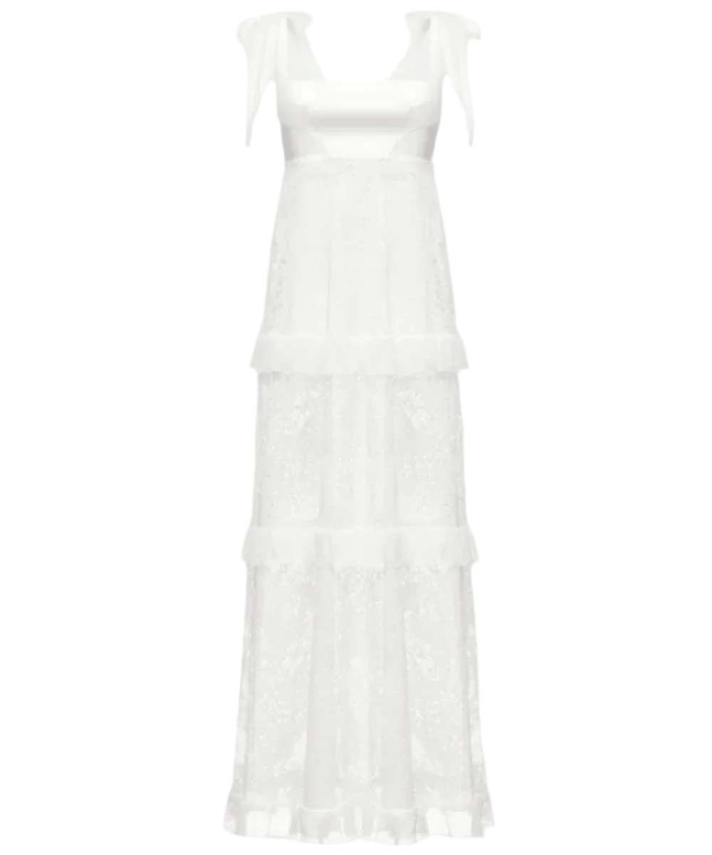 Ulyana Sergeenko Full-length dress with signature floral lace and silk base