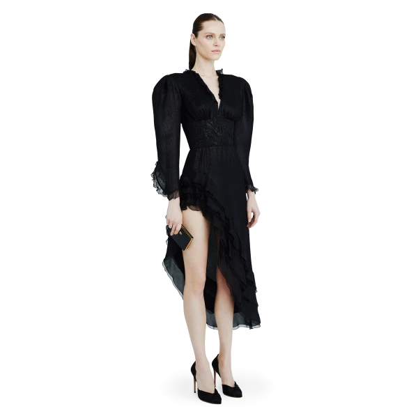 Ulyana Sergeenko Georgette midi dress with flounces - Ulyana Sergeenko Corset Dress - Russian Couture - Shop at Luxury Shoes 
