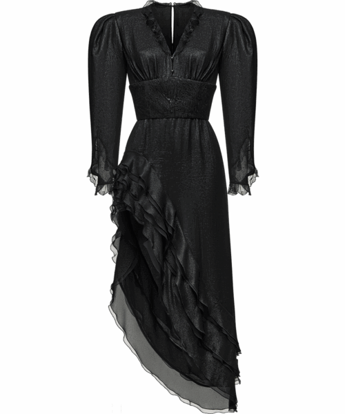 Ulyana Sergeenko Georgette midi dress with flounces - Ulyana Sergeenko Corset Dress - Russian Couture - Shop at Luxury Shoes 