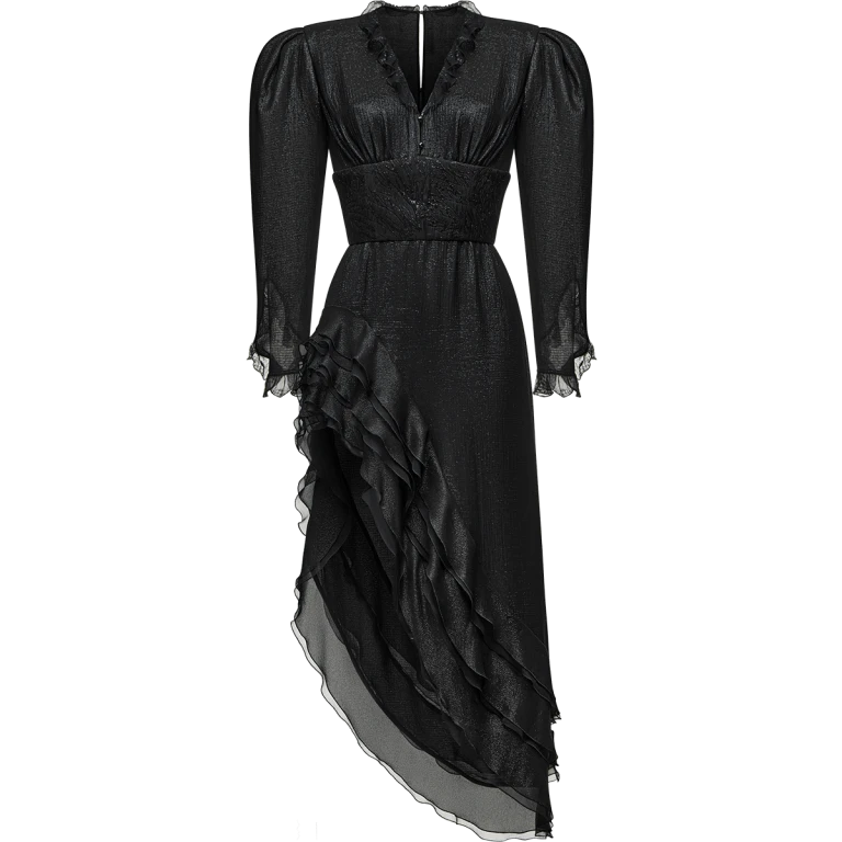 Ulyana Sergeenko Georgette midi dress with flounces - Ulyana Sergeenko Corset Dress - Russian Couture - Shop at Luxury Shoes 