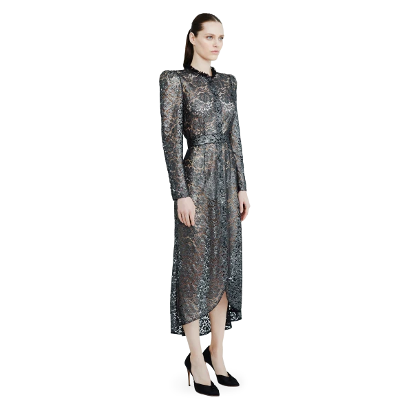 Ulyana Sergeenko Lace midi dress with floral patterns - Ulyana Sergeenko Corset Dress - Russian Couture - Shop at Luxury Shoes 