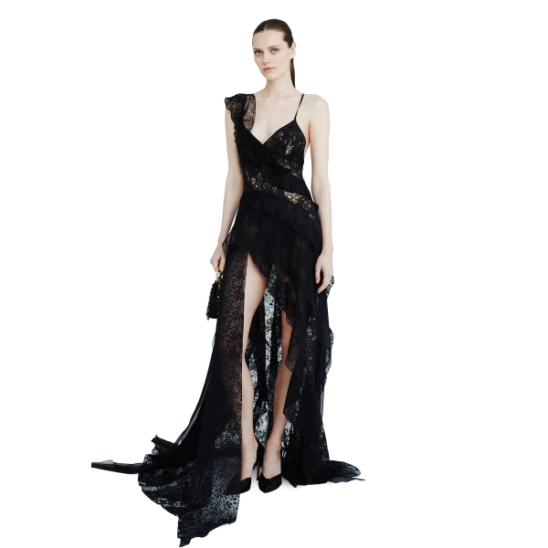 Ulyana Sergeenko Layered chiffon maxi dress with lurex - Ulyana Sergeenko Corset Dress - Russian Couture - Shop at Luxury Shoes 
