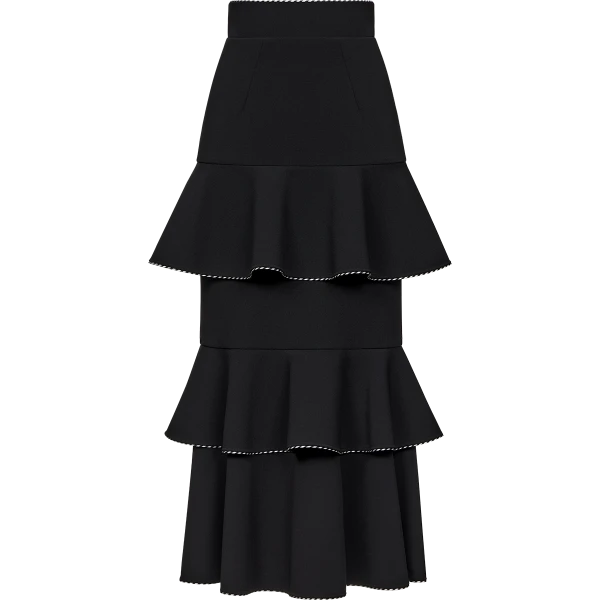Ulyana Sergeenko Midi skirt with ruffles made of wool - Ulyana Sergeenko Corset Dress - Russian Couture - Shop at Luxury Shoes 