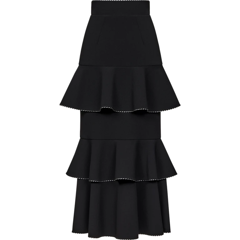 Ulyana Sergeenko Midi skirt with ruffles made of wool - Ulyana Sergeenko Corset Dress - Russian Couture - Shop at Luxury Shoes 