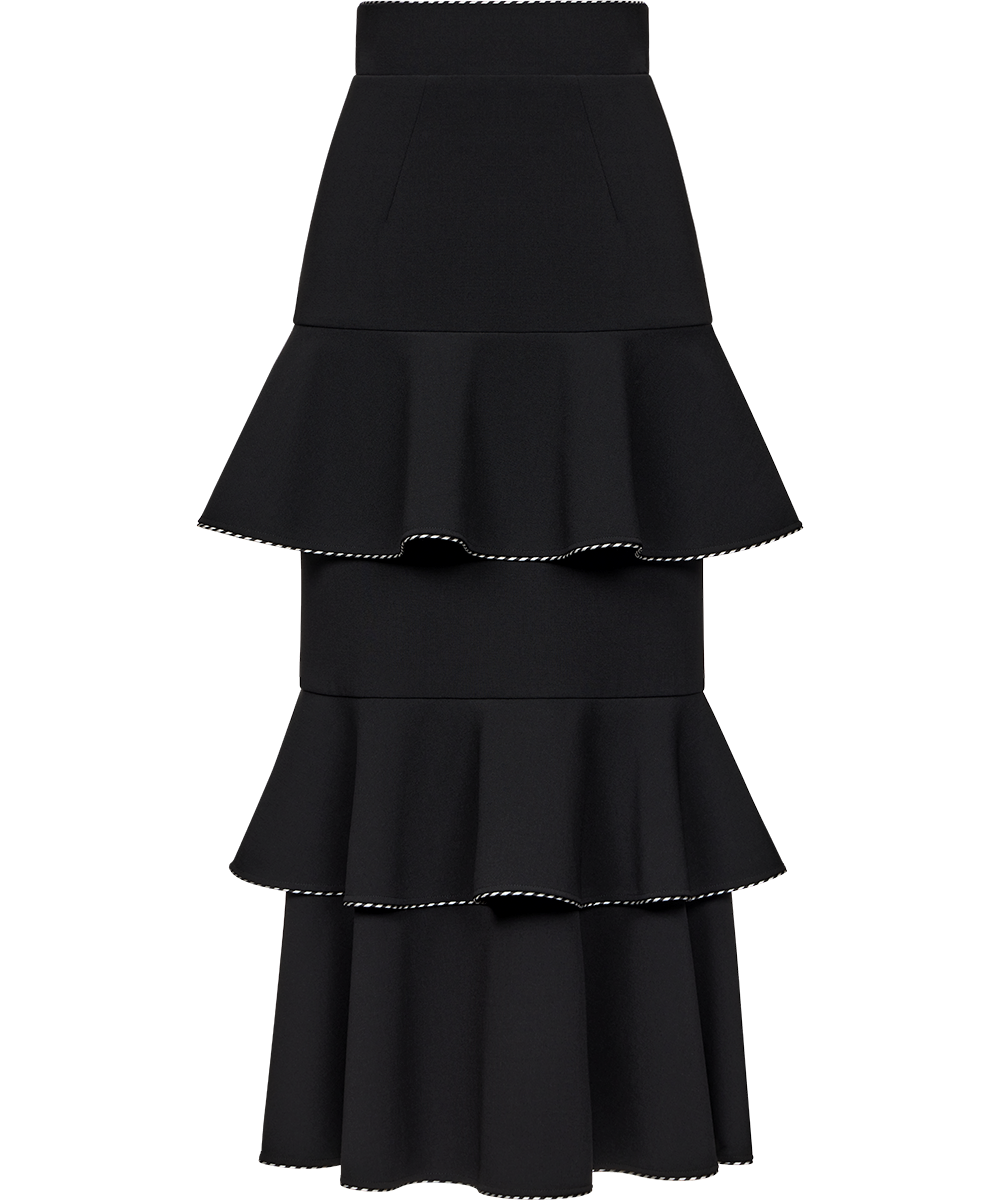 Ulyana Sergeenko Midi skirt with ruffles made of wool - Ulyana Sergeenko Corset Dress - Russian Couture - Shop at Luxury Shoes 