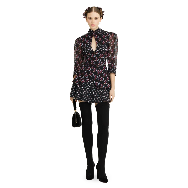 Ulyana Sergeenko Mini skirt made of silk with a signature print - Ulyana Sergeenko Corset Dress - Russian Couture - Shop at Luxury Shoes 