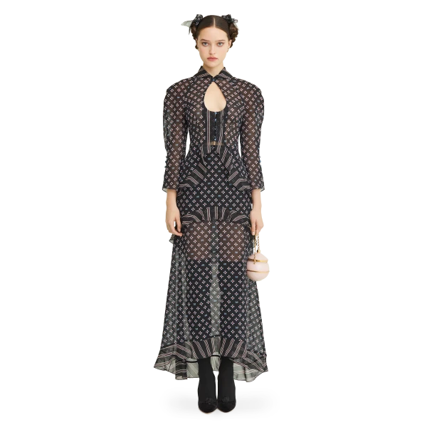 Ulyana Sergeenko Silk blouse with a signature print - Ulyana Sergeenko Corset Dress - Russian Couture - Shop at Luxury Shoes 