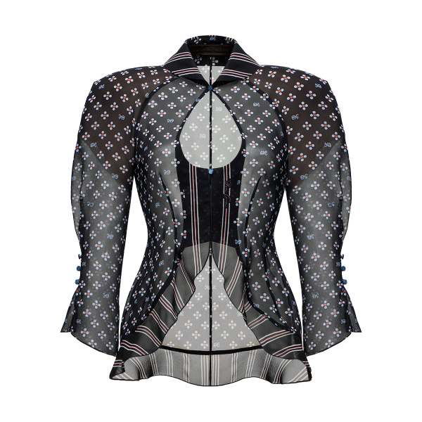 Ulyana Sergeenko Silk blouse with a signature print - Ulyana Sergeenko Corset Dress - Russian Couture - Shop at Luxury Shoes 