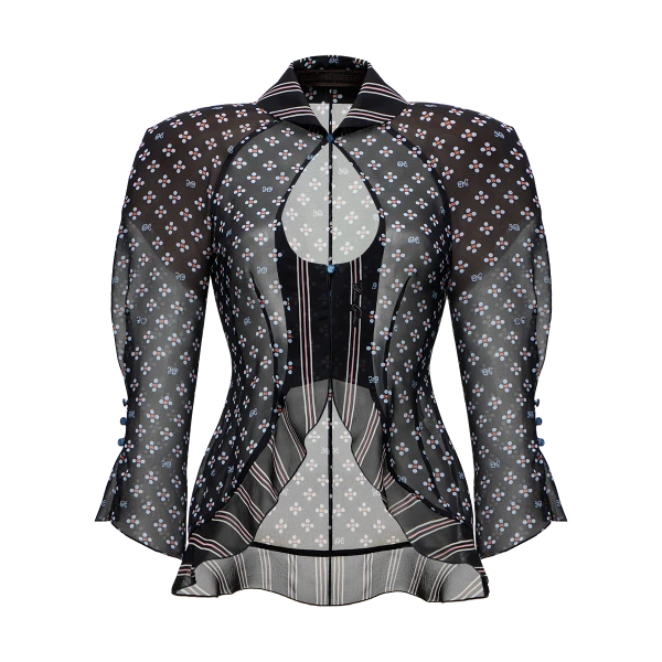 Ulyana Sergeenko Silk blouse with a signature print - Ulyana Sergeenko Corset Dress - Russian Couture - Shop at Luxury Shoes 