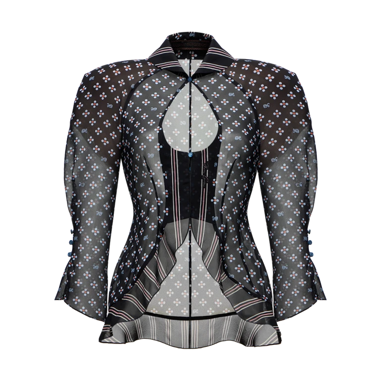Ulyana Sergeenko Silk blouse with a signature print - Ulyana Sergeenko Corset Dress - Russian Couture - Shop at Luxury Shoes 