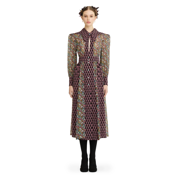 Ulyana Sergeenko Silk chiffon and georgette dress with a signature print - Ulyana Sergeenko Corset Dress - Russian Couture - Shop at Luxury Shoes 