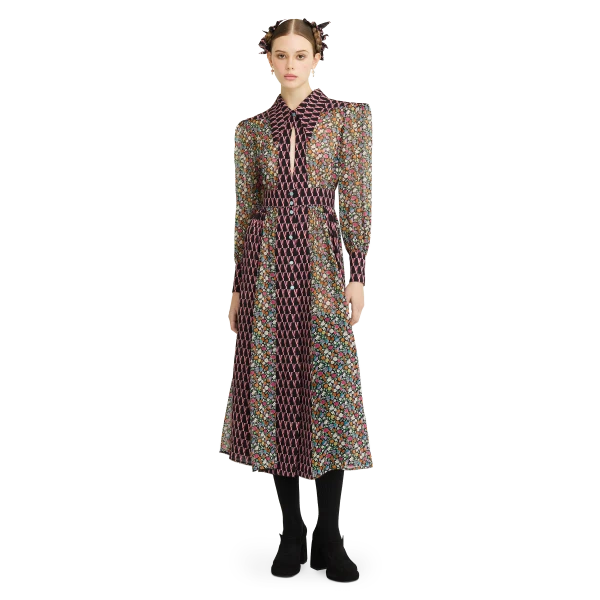 Ulyana Sergeenko Silk chiffon and georgette dress with a signature print - Ulyana Sergeenko Corset Dress - Russian Couture - Shop at Luxury Shoes 