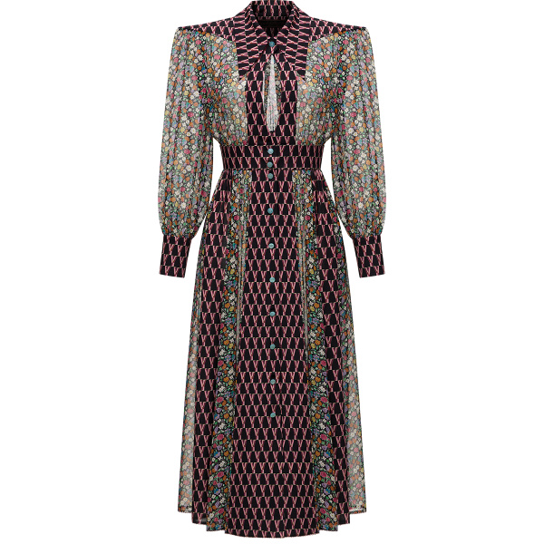 Ulyana Sergeenko Silk chiffon and georgette dress with a signature print - Ulyana Sergeenko Corset Dress - Russian Couture - Shop at Luxury Shoes 