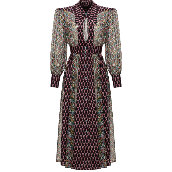 Ulyana Sergeenko Silk chiffon and georgette dress with a signature print - Ulyana Sergeenko Corset Dress - Russian Couture - Shop at Luxury Shoes 