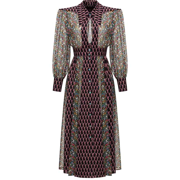Ulyana Sergeenko Silk chiffon and georgette dress with a signature print - Ulyana Sergeenko Corset Dress - Russian Couture - Shop at Luxury Shoes 