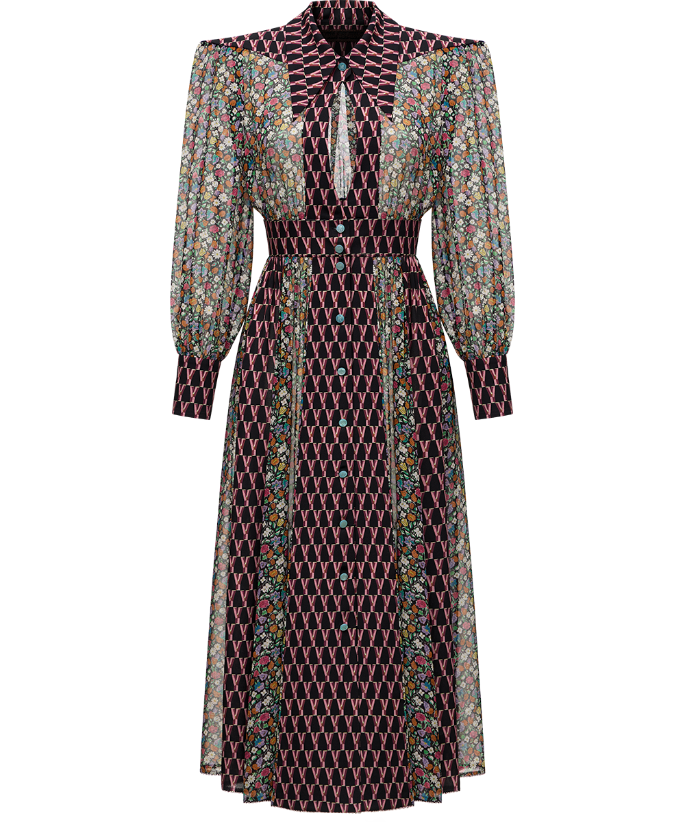 Ulyana Sergeenko Silk chiffon and georgette dress with a signature print