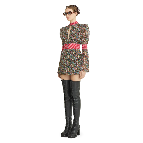 Ulyana Sergeenko Silk chiffon dress with a signature print - Ulyana Sergeenko Corset Dress - Russian Couture - Shop at Luxury Shoes 