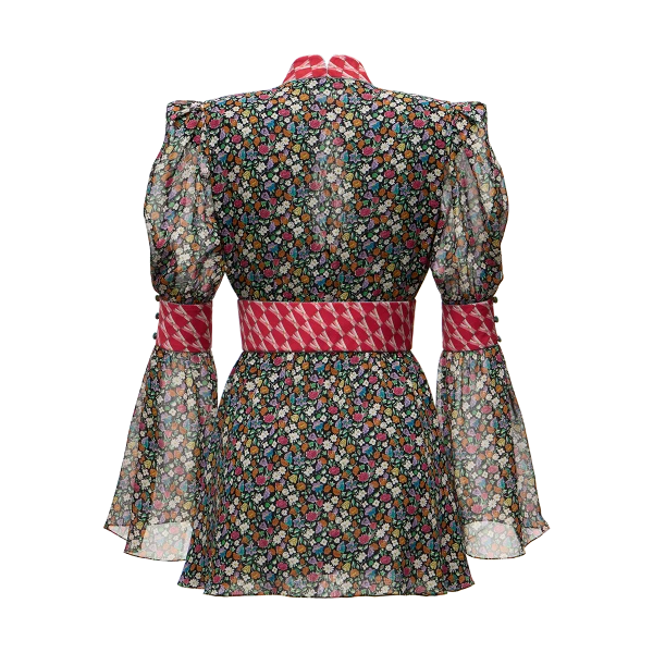 Ulyana Sergeenko Silk chiffon dress with a signature print - Ulyana Sergeenko Corset Dress - Russian Couture - Shop at Luxury Shoes 
