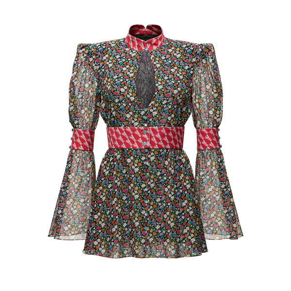Ulyana Sergeenko Silk chiffon dress with a signature print - Ulyana Sergeenko Corset Dress - Russian Couture - Shop at Luxury Shoes 